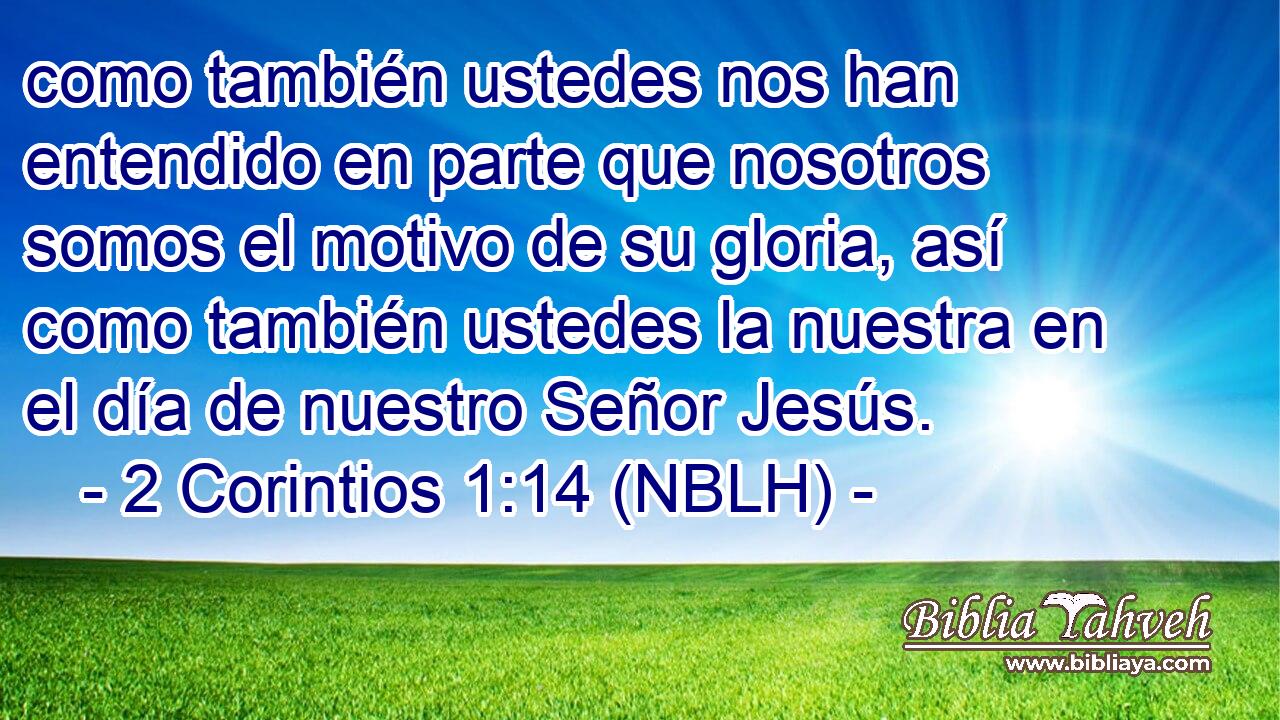  como también ustedes nos han entendido en parte que nosotros somos el motivo de su gloria, así como también ustedes la nuestra en el día de nuestro Señor Jesús. 