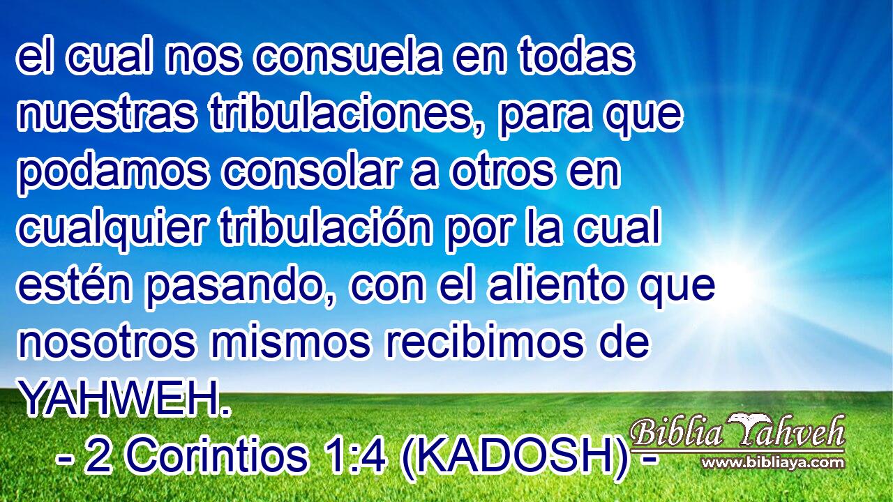  el cual nos consuela en todas nuestras tribulaciones, para que podamos consolar a otros en cualquier tribulación por la cual estén pasando, con el aliento que nosotros mismos recibimos de YAHWEH. 