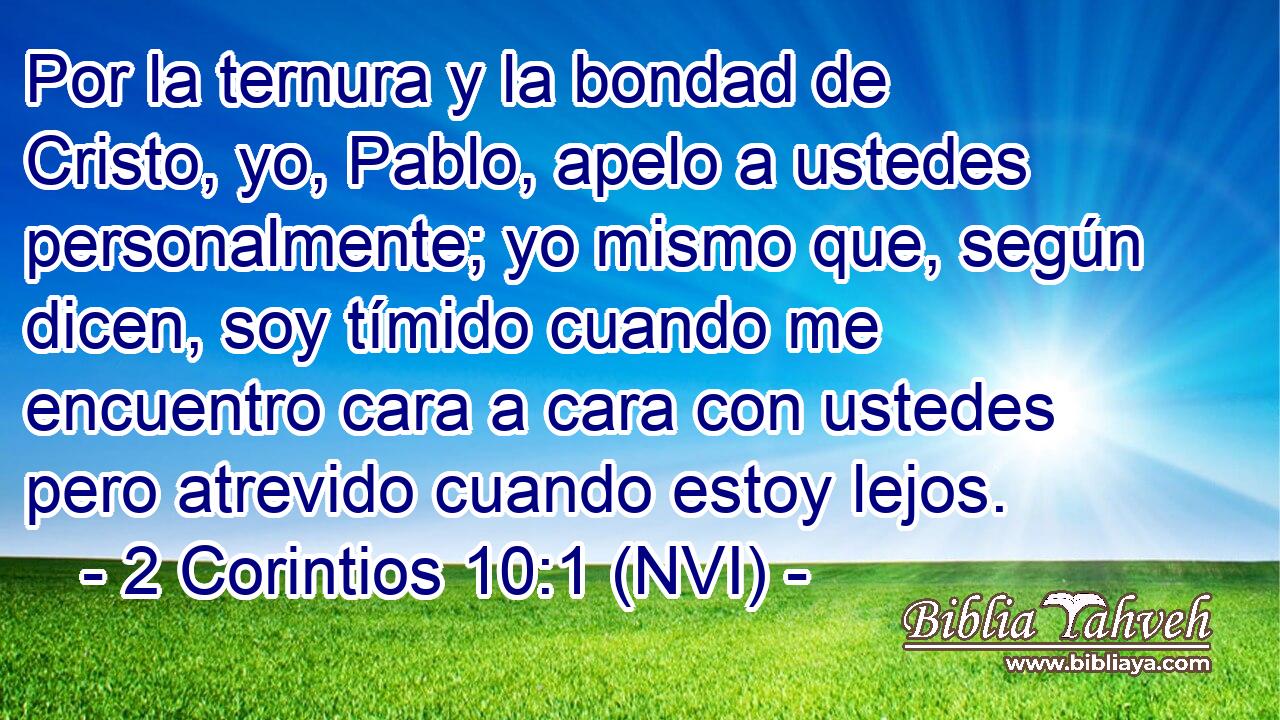  Por la ternura y la bondad de Cristo, yo, Pablo, apelo a ustedes personalmente; yo mismo que, según dicen, soy tímido cuando me encuentro cara a cara con ustedes pero atrevido cuando estoy lejos. 