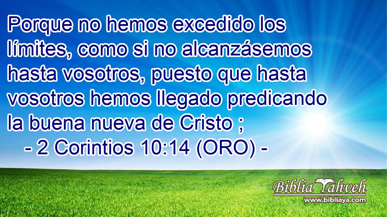 Porque no hemos excedido los límites, como si no alcanzásemos hasta vosotros, puesto que hasta vosotros hemos llegado predicando la buena nueva de Cristo ; 