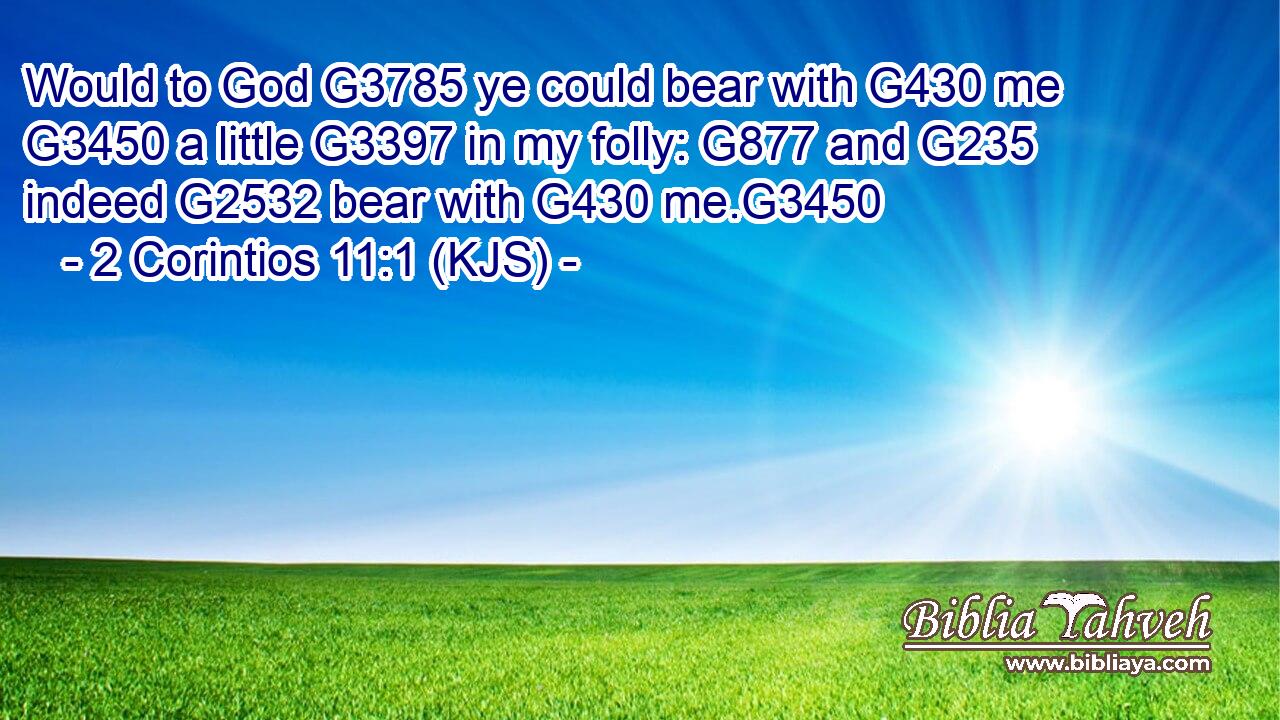 Would to God G3785 ye could bear with G430 me G3450 a little G3397 in my folly: G877 and G235 indeed G2532 bear with G430 me.G3450