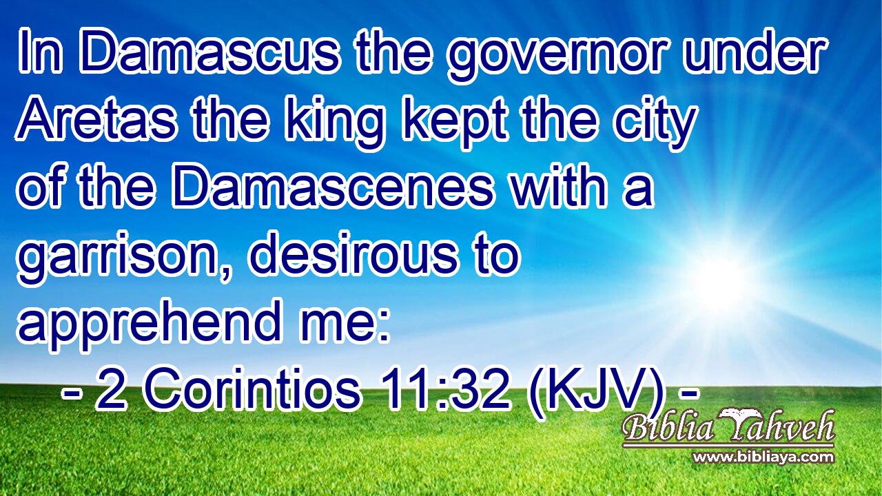 In Damascus the governor under Aretas the king kept the city of the Damascenes with a garrison, desirous to apprehend me: