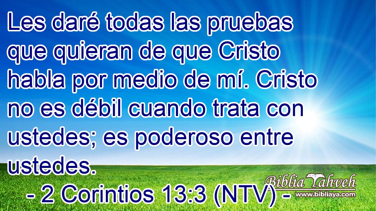 Les daré todas las pruebas que quieran de que Cristo habla por medio de mí. Cristo no es débil cuando trata con ustedes; es poderoso entre ustedes.