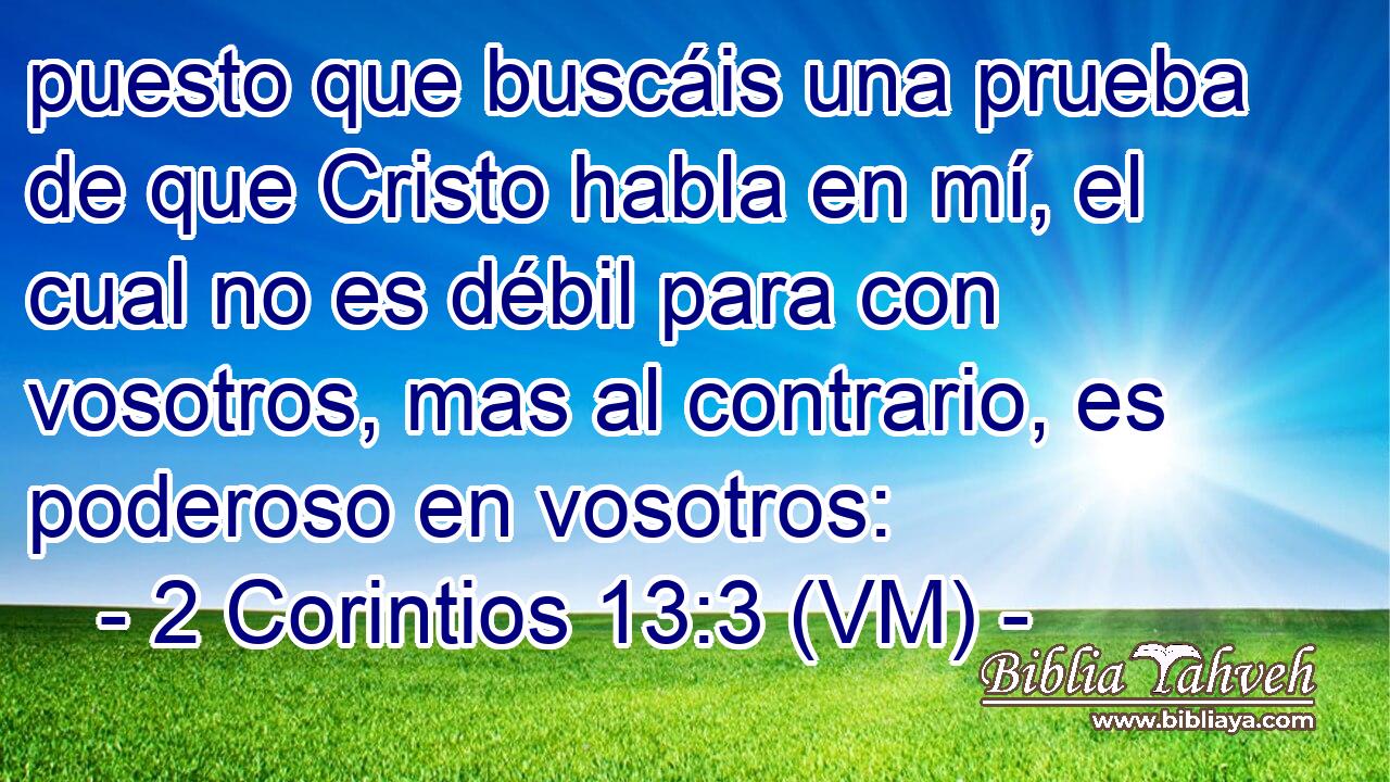  puesto que buscáis una prueba de que Cristo habla en mí, el cual no es débil para con vosotros, mas al contrario, es poderoso en vosotros: 