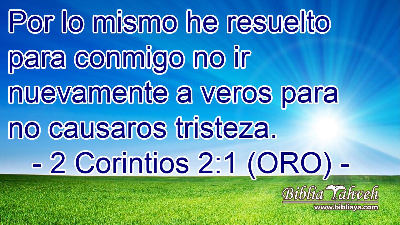  Por lo mismo he resuelto para conmigo no ir nuevamente a veros para no causaros tristeza. 
