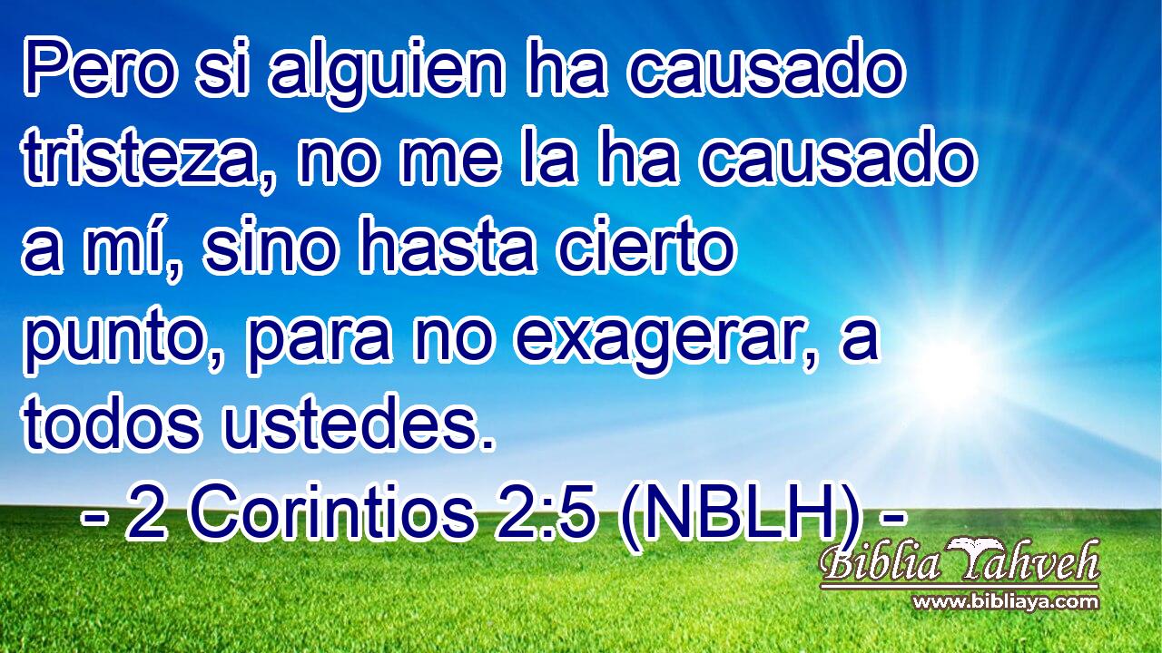  Pero si alguien ha causado tristeza, no me la ha causado a mí, sino hasta cierto punto, para no exagerar, a todos ustedes. 
