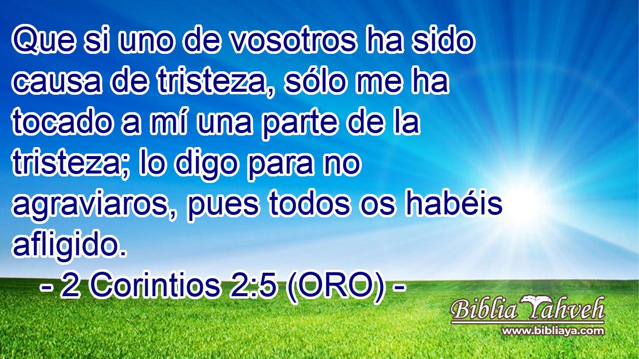  Que si uno de vosotros ha sido causa de tristeza, sólo me ha tocado a mí una parte de la tristeza; lo digo para no agraviaros, pues todos os habéis afligido. 