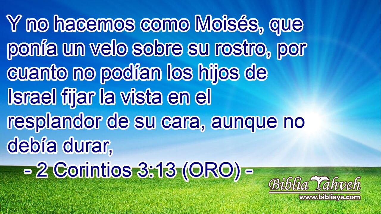  Y no hacemos como Moisés, que ponía un velo sobre su rostro, por cuanto no podían los hijos de Israel fijar la vista en el resplandor de su cara, aunque no debía durar, 