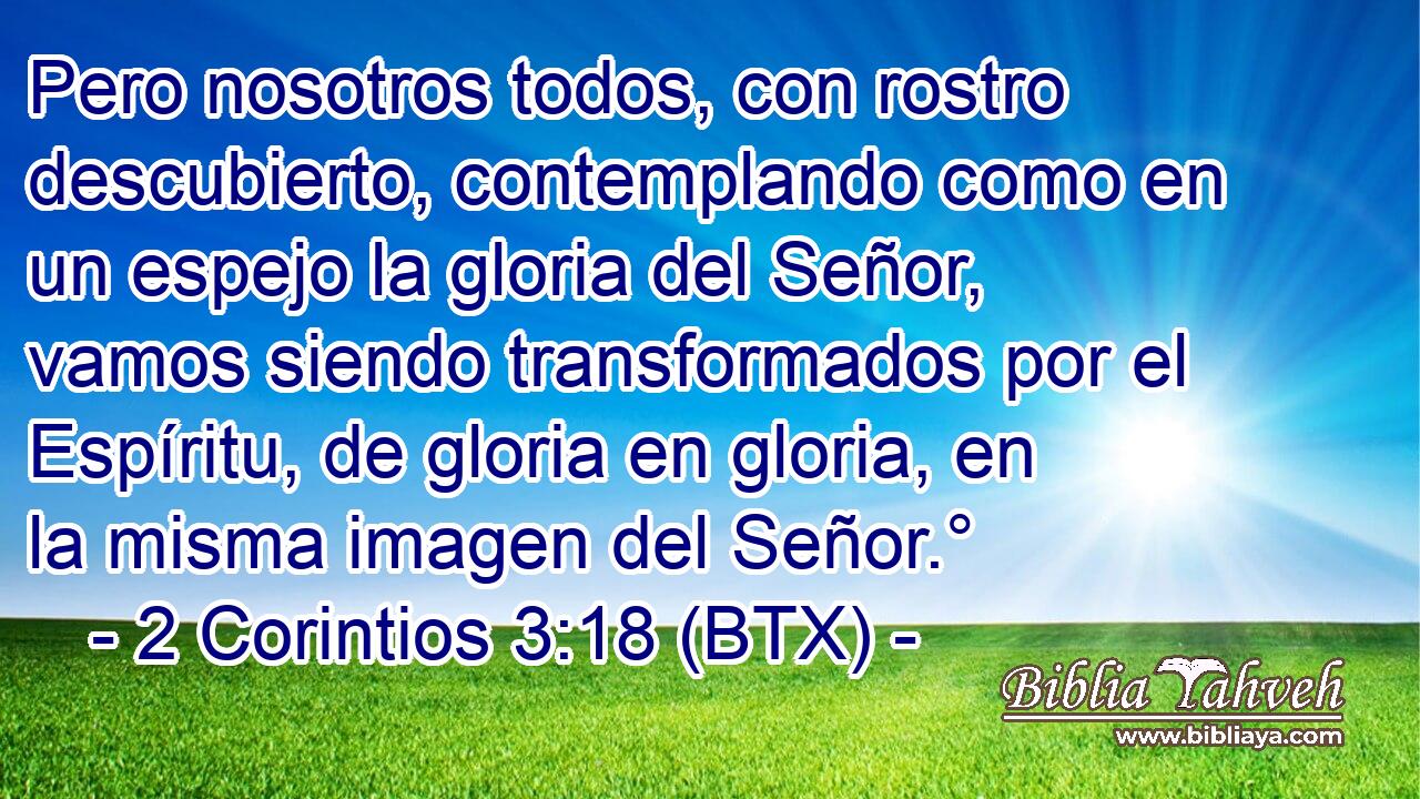 Pero nosotros todos, con rostro descubierto, contemplando como en un espejo la gloria del Señor, vamos siendo transformados por el Espíritu, de gloria en gloria, en la misma imagen del Señor.°