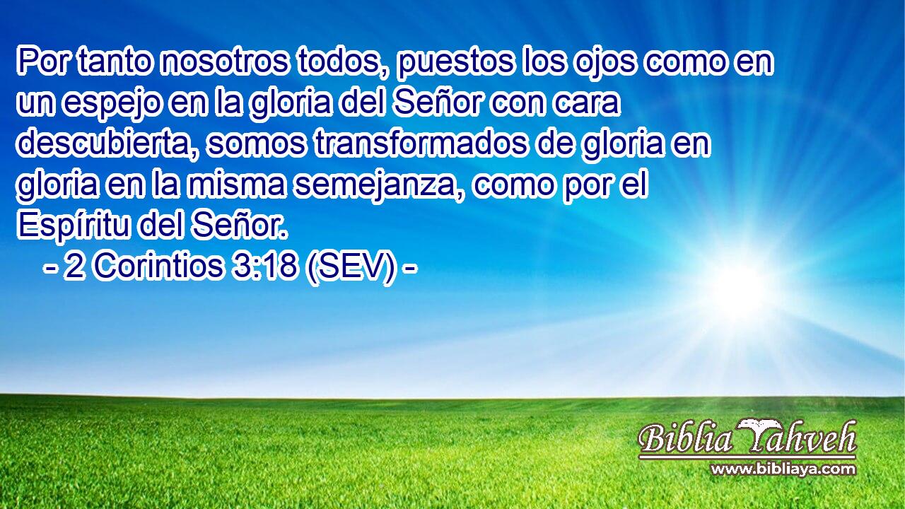 Por tanto nosotros todos, puestos los ojos como en un espejo en la gloria del Señor con cara descubierta, somos transformados de gloria en gloria en la misma semejanza, como por el Espíritu del Señor.