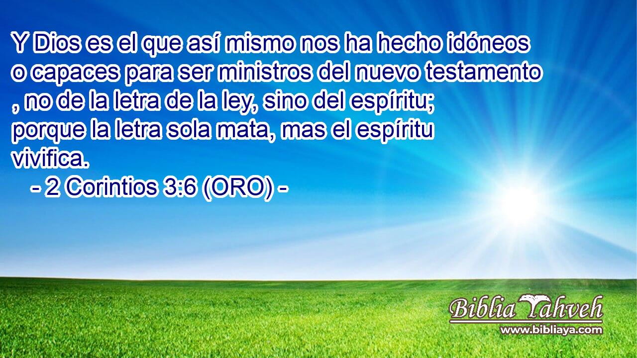 Y Dios es el que así mismo nos ha hecho idóneos o capaces para ser ministros del nuevo testamento , no de la letra de la ley, sino del espíritu; porque la letra sola mata, mas el espíritu vivifica. 