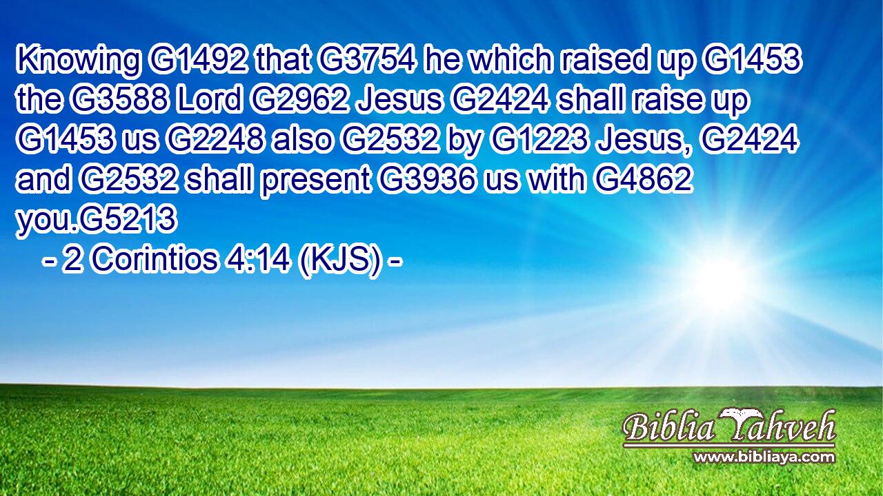 Knowing G1492 that G3754 he which raised up G1453 the G3588 Lord G2962 Jesus G2424 shall raise up G1453 us G2248 also G2532 by G1223 Jesus, G2424 and G2532 shall present G3936 us with G4862 you.G5213
