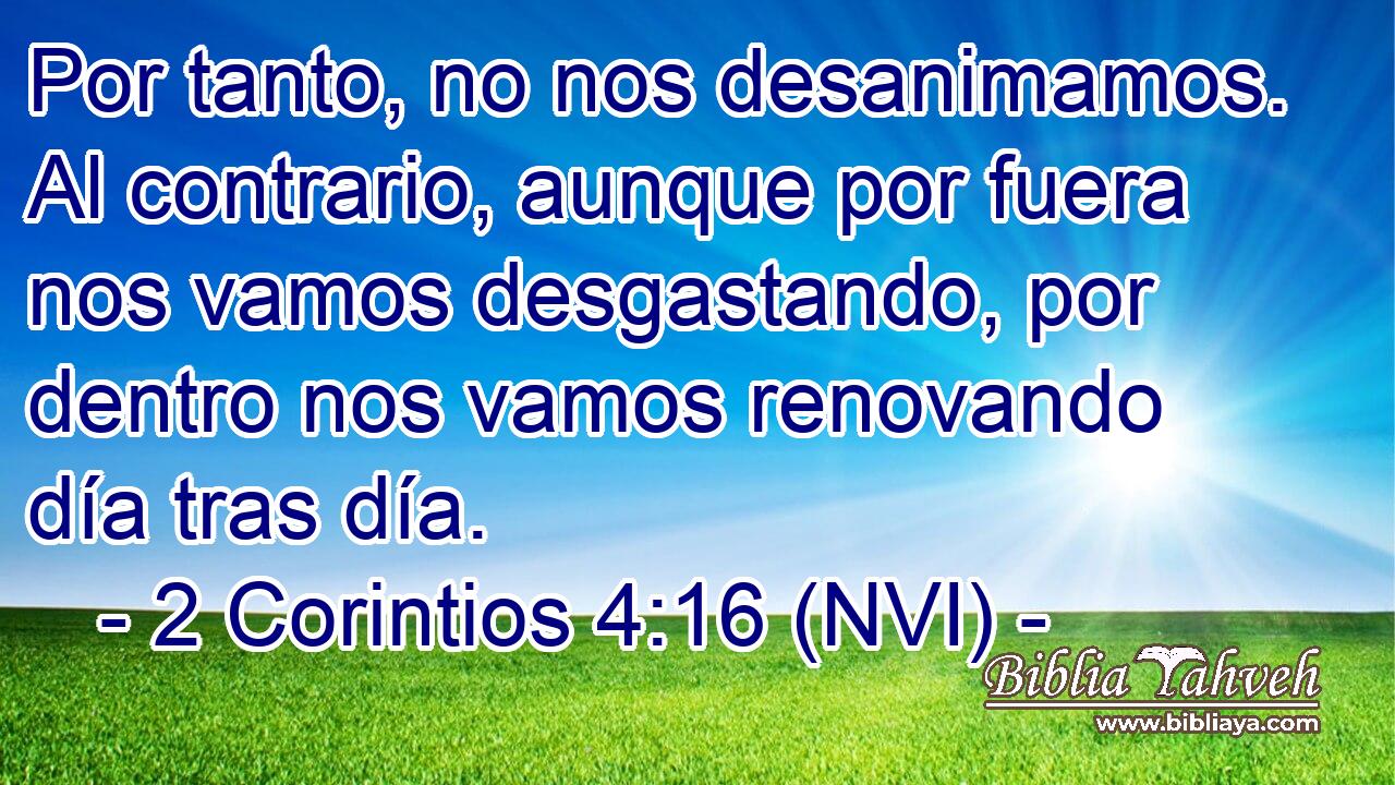  Por tanto, no nos desanimamos. Al contrario, aunque por fuera nos vamos desgastando, por dentro nos vamos renovando día tras día. 