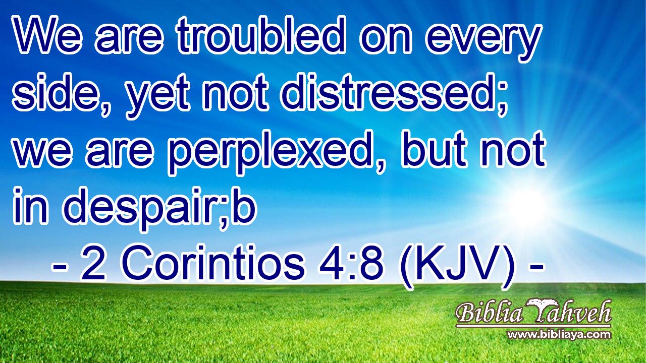 We are troubled on every side, yet not distressed; we are perplexed, but not in despair;b