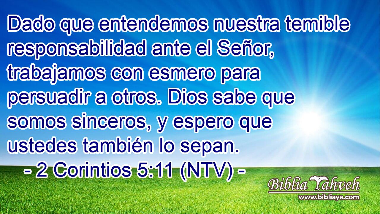 Dado que entendemos nuestra temible responsabilidad ante el Señor, trabajamos con esmero para persuadir a otros. Dios sabe que somos sinceros, y espero que ustedes también lo sepan.
