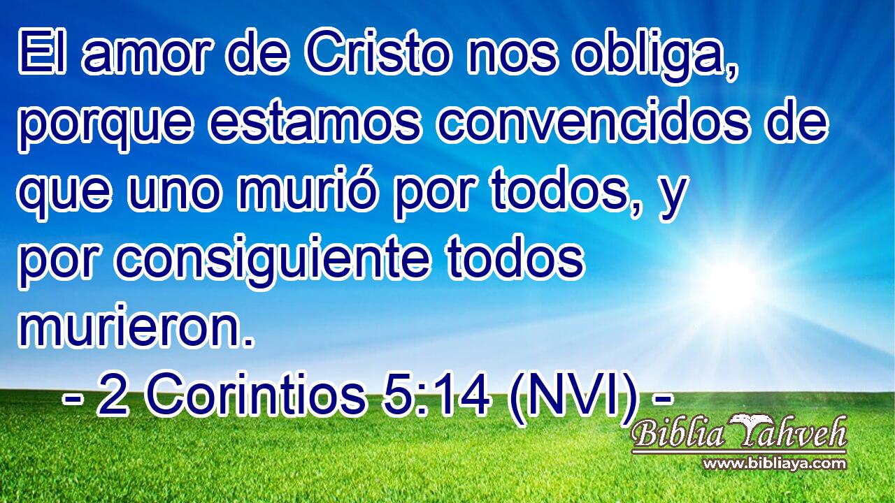  El amor de Cristo nos obliga, porque estamos convencidos de que uno murió por todos, y por consiguiente todos murieron. 