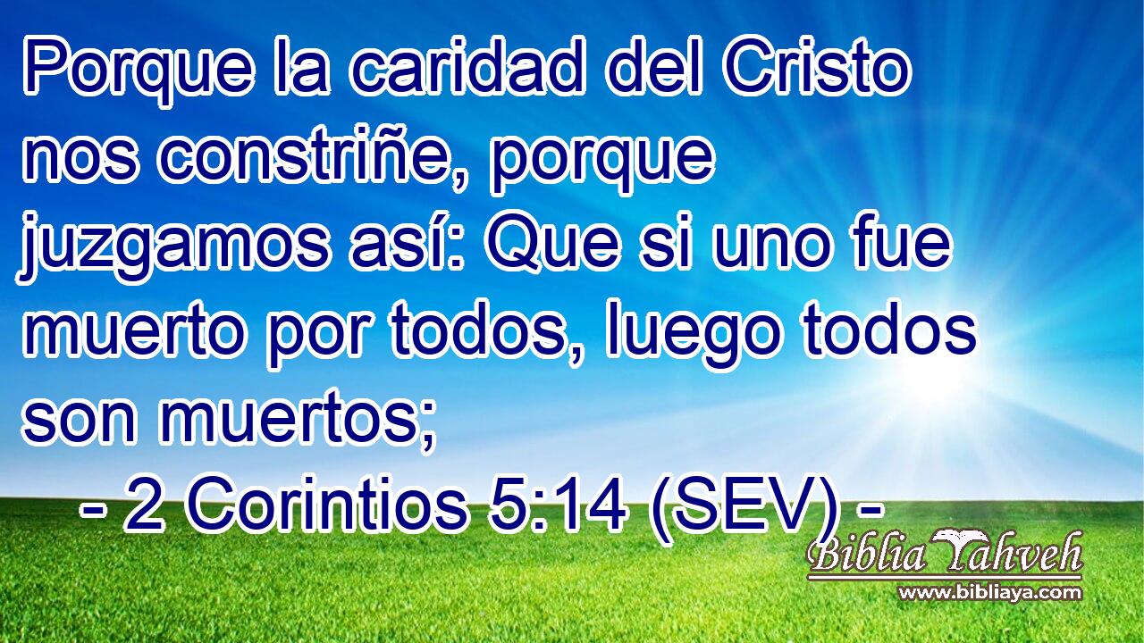 Porque la caridad del Cristo nos constriñe, porque juzgamos así: Que si uno fue muerto por todos, luego todos son muertos;