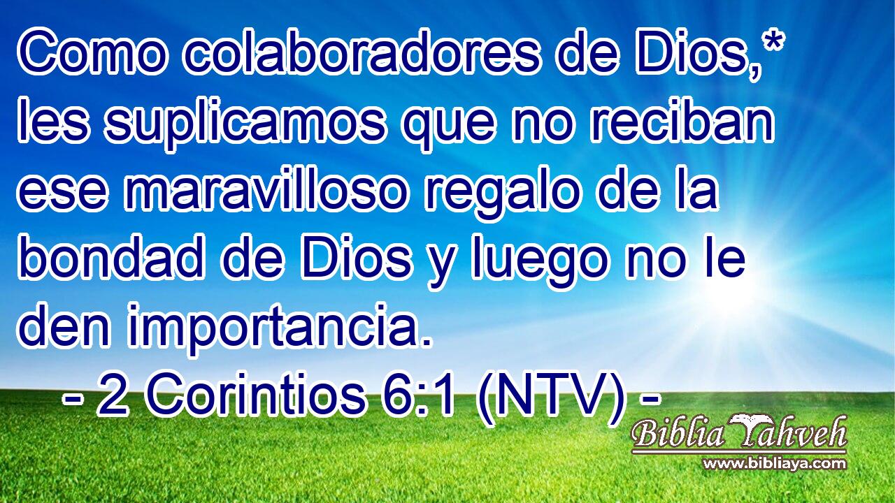 Como colaboradores de Dios,* les suplicamos que no reciban ese maravilloso regalo de la bondad de Dios y luego no le den importancia.