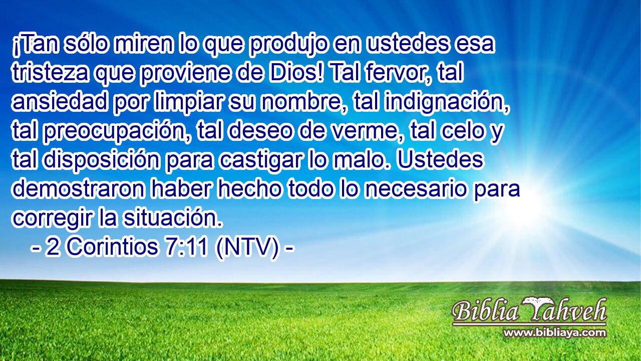 ¡Tan sólo miren lo que produjo en ustedes esa tristeza que proviene de Dios! Tal fervor, tal ansiedad por limpiar su nombre, tal indignación, tal preocupación, tal deseo de verme, tal celo y tal disposición para castigar lo malo. Ustedes demostraron haber hecho todo lo necesario para corregir la situación.