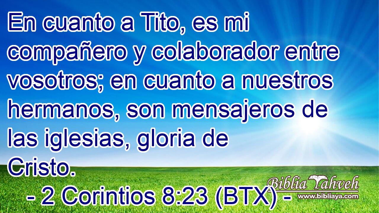 En cuanto a Tito, es mi compañero y colaborador entre vosotros; en cuanto a nuestros hermanos, son mensajeros de las iglesias, gloria de Cristo.