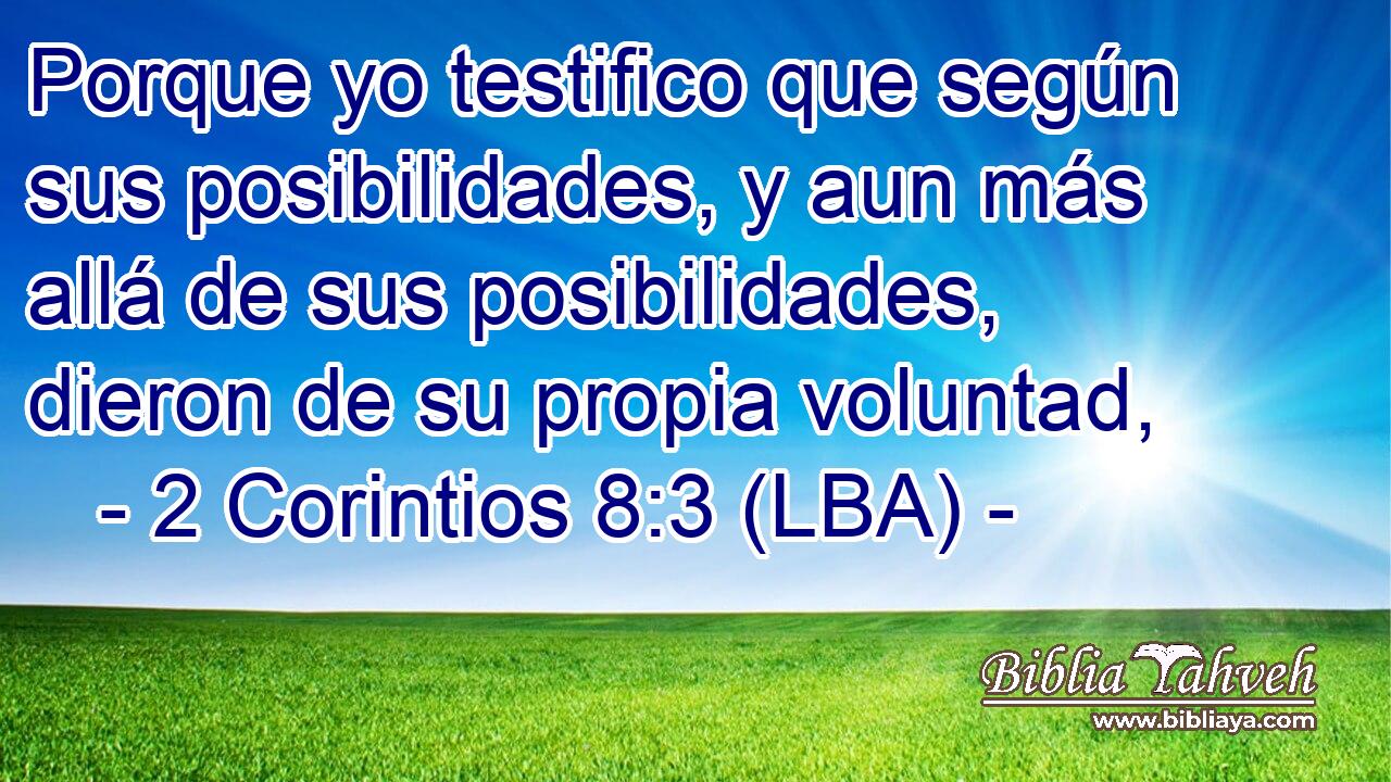 Porque yo testifico que según sus posibilidades, y aun más allá de sus posibilidades, dieron de su propia voluntad,