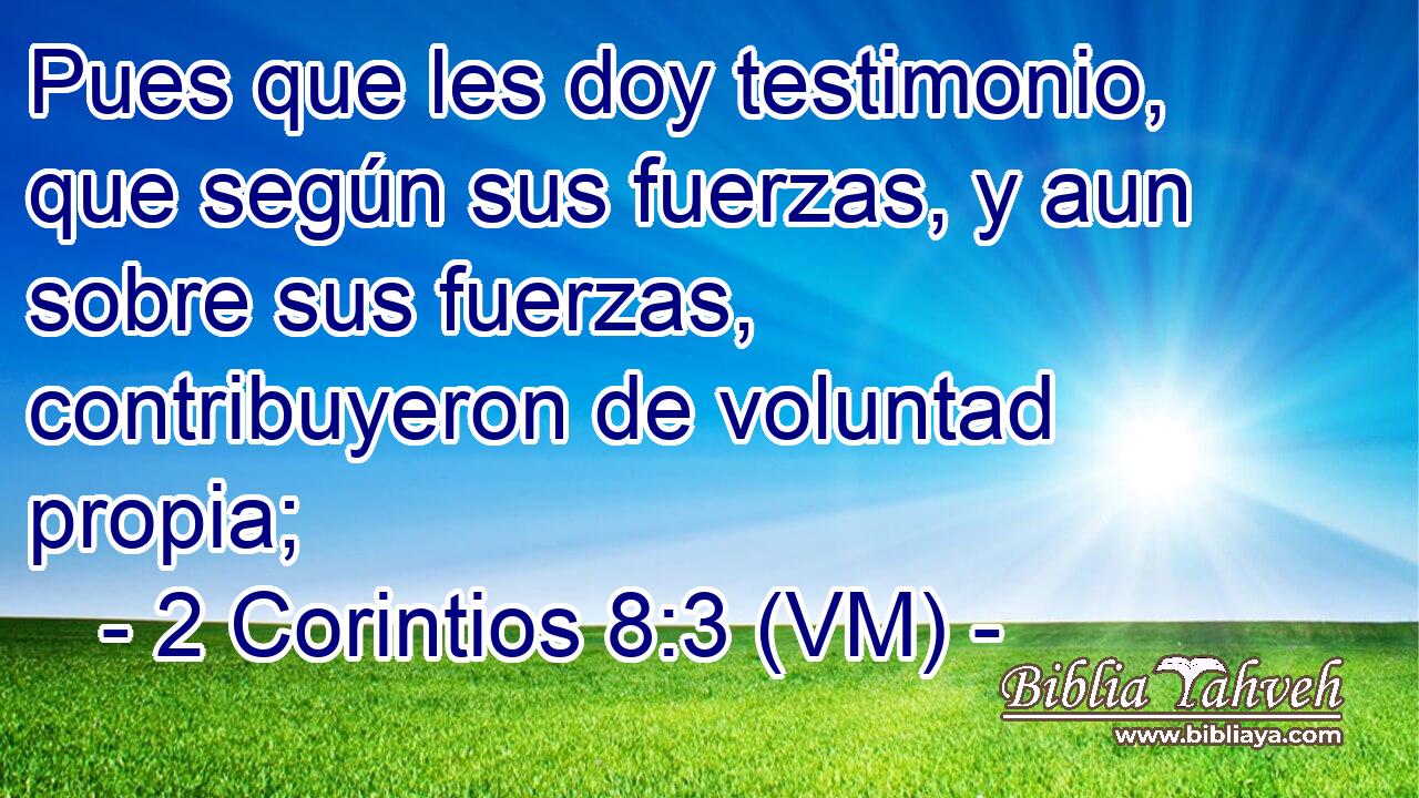  Pues que les doy testimonio, que según sus fuerzas, y aun sobre sus fuerzas, contribuyeron de voluntad propia; 