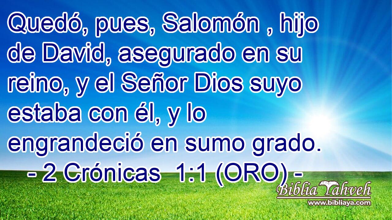  Quedó, pues, Salomón , hijo de David, asegurado en su reino, y el Señor Dios suyo estaba con él, y lo engrandeció en sumo grado. 