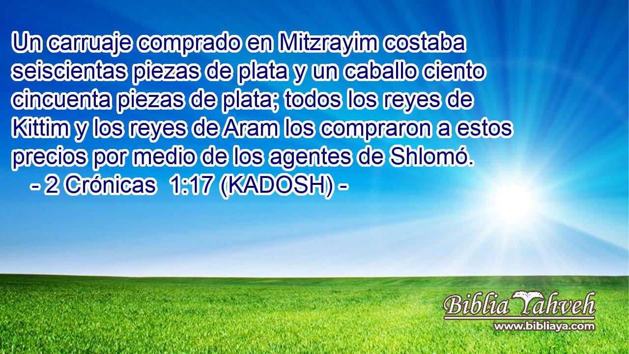  Un carruaje comprado en Mitzrayim costaba seiscientas piezas de plata y un caballo ciento cincuenta piezas de plata; todos los reyes de Kittim y los reyes de Aram los compraron a estos precios por medio de los agentes de Shlomó. 