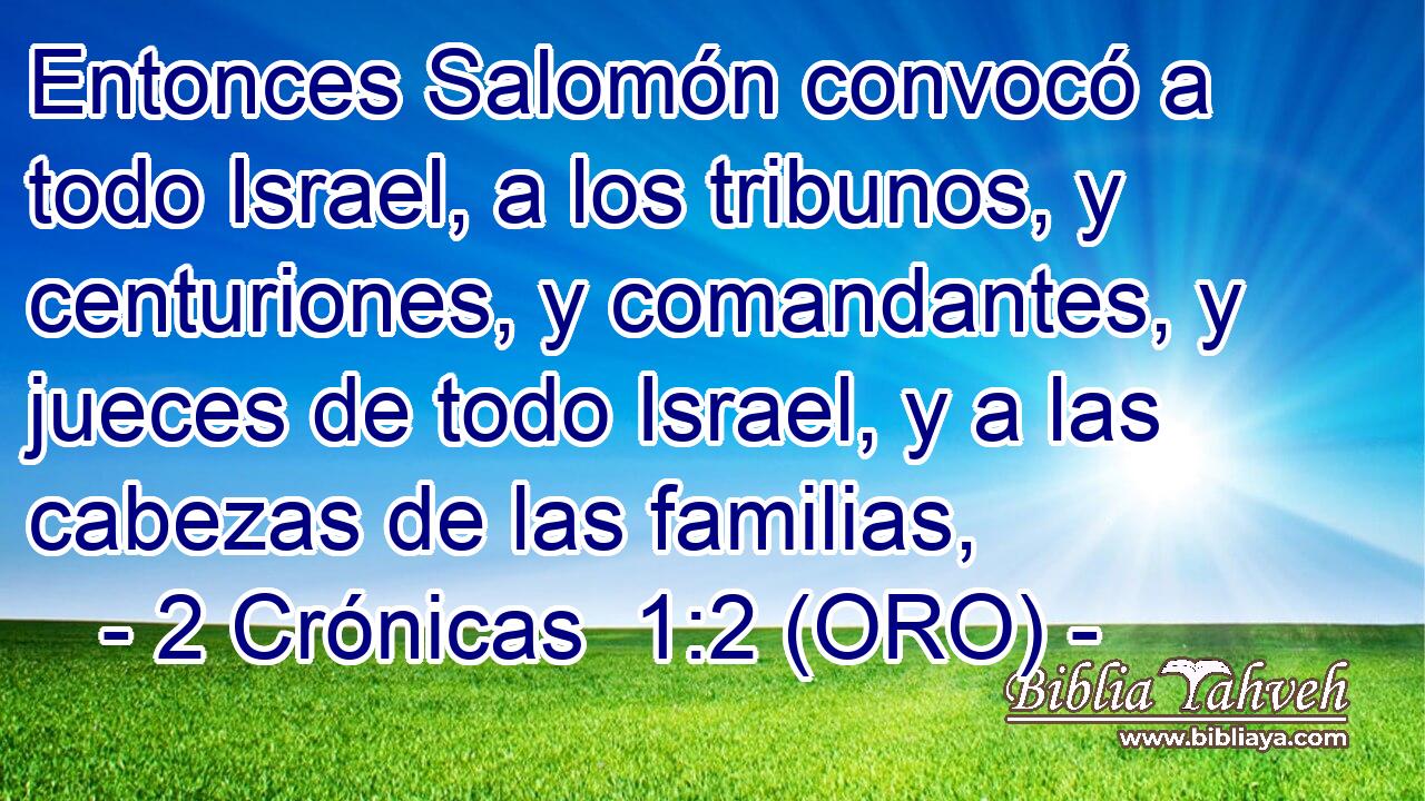  Entonces Salomón convocó a todo Israel, a los tribunos, y centuriones, y comandantes, y jueces de todo Israel, y a las cabezas de las familias, 
