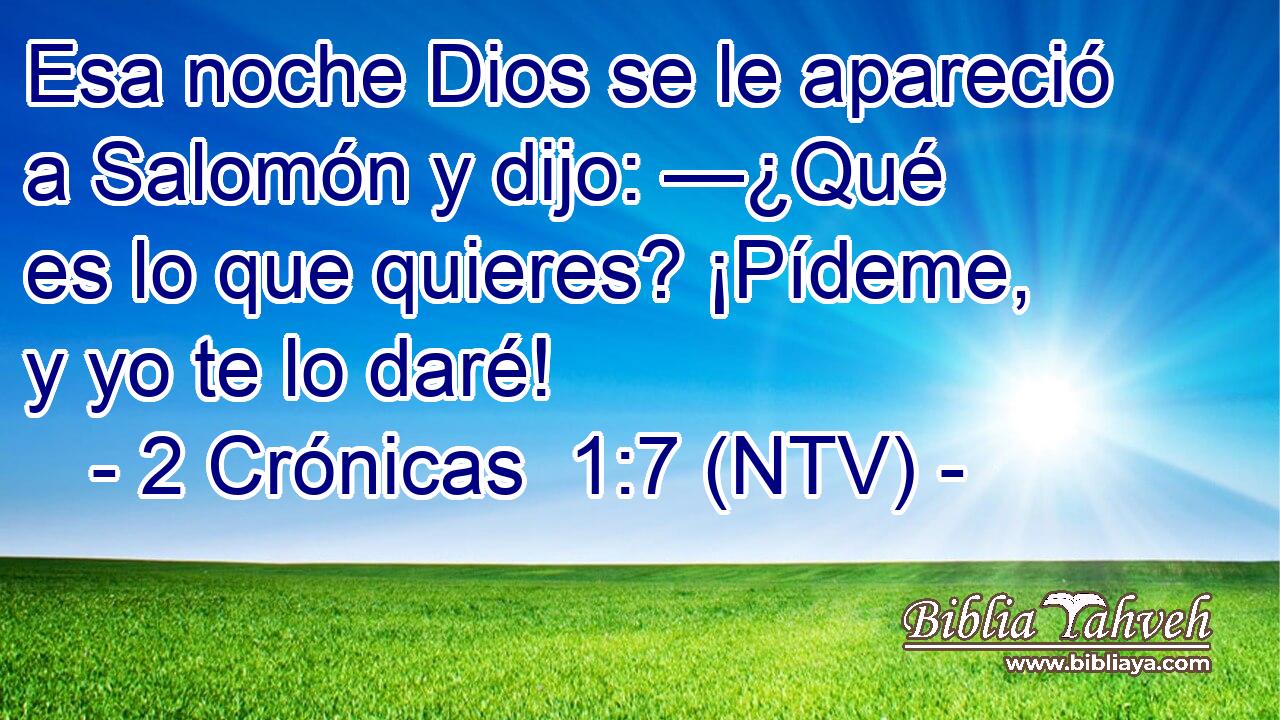 Esa noche Dios se le apareció a Salomón y dijo: —¿Qué es lo que quieres? ¡Pídeme, y yo te lo daré!