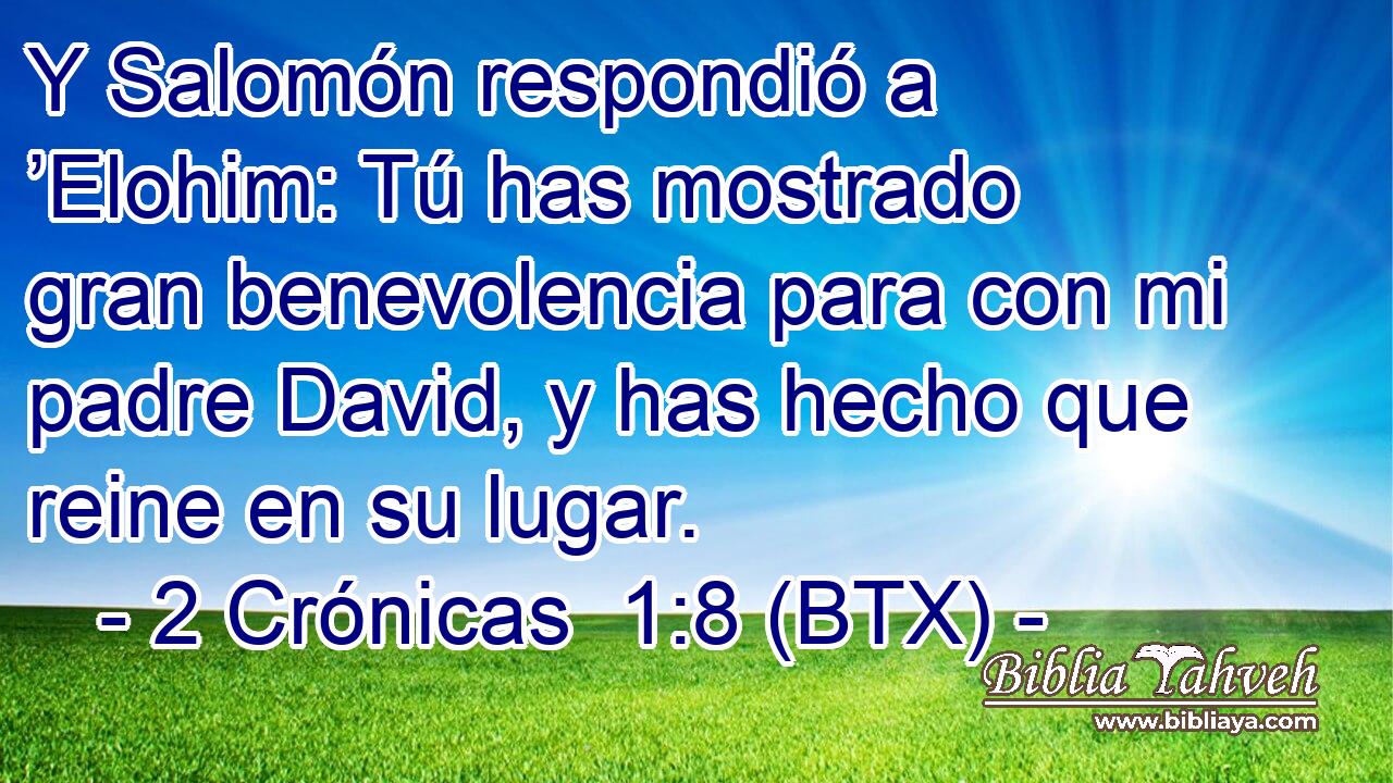 Y Salomón respondió a ’Elohim: Tú has mostrado gran benevolencia para con mi padre David, y has hecho que reine en su lugar.