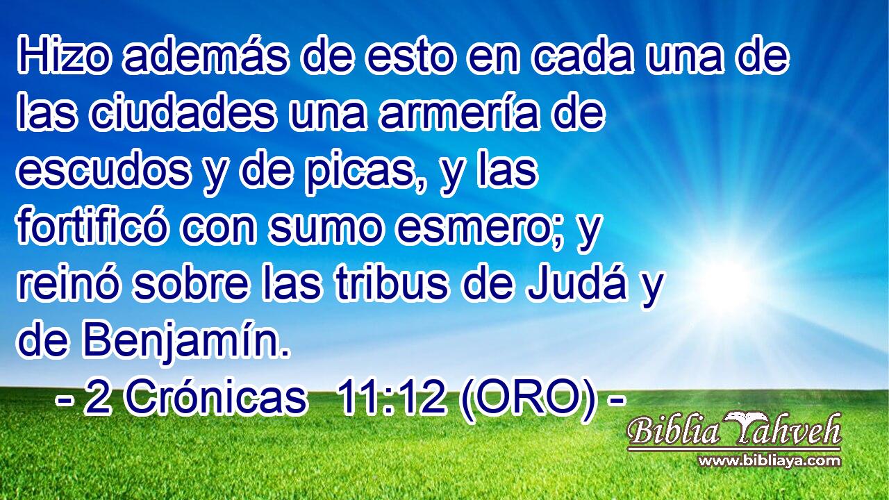  Hizo además de esto en cada una de las ciudades una armería de escudos y de picas, y las fortificó con sumo esmero; y reinó sobre las tribus de Judá y de Benjamín. 