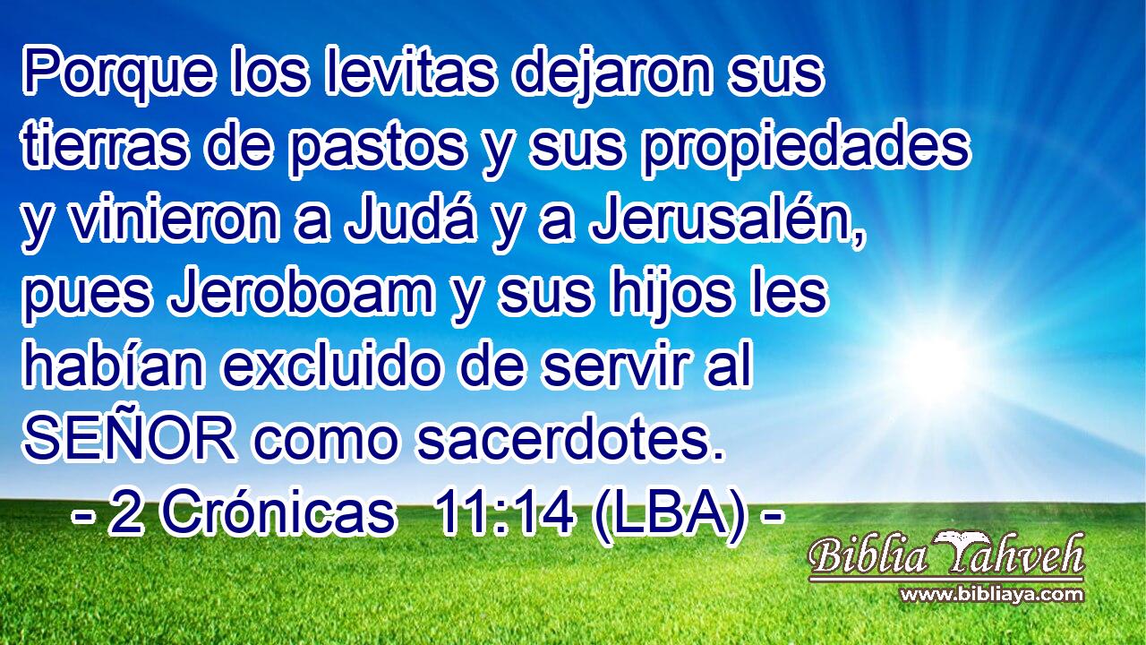 Porque los levitas dejaron sus tierras de pastos y sus propiedades y vinieron a Judá y a Jerusalén, pues Jeroboam y sus hijos les habían excluido de servir al SEÑOR como sacerdotes.