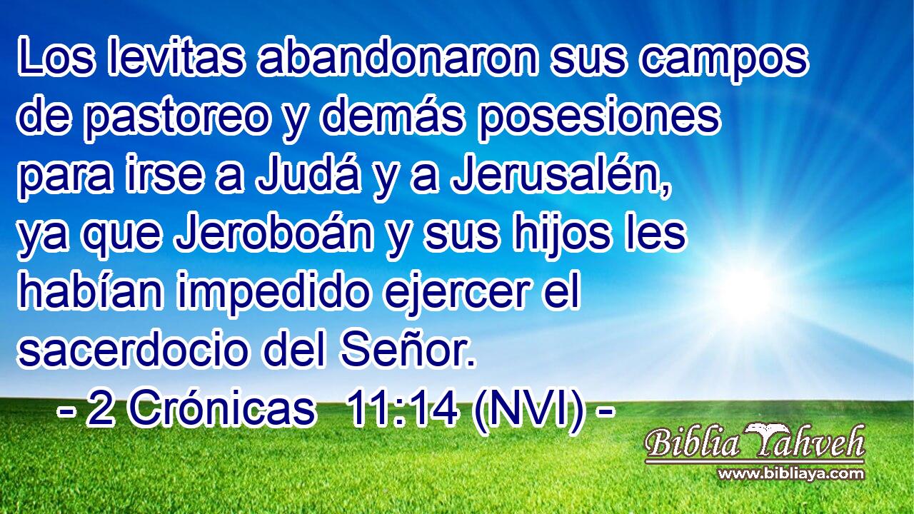  Los levitas abandonaron sus campos de pastoreo y demás posesiones para irse a Judá y a Jerusalén, ya que Jeroboán y sus hijos les habían impedido ejercer el sacerdocio del Señor. 