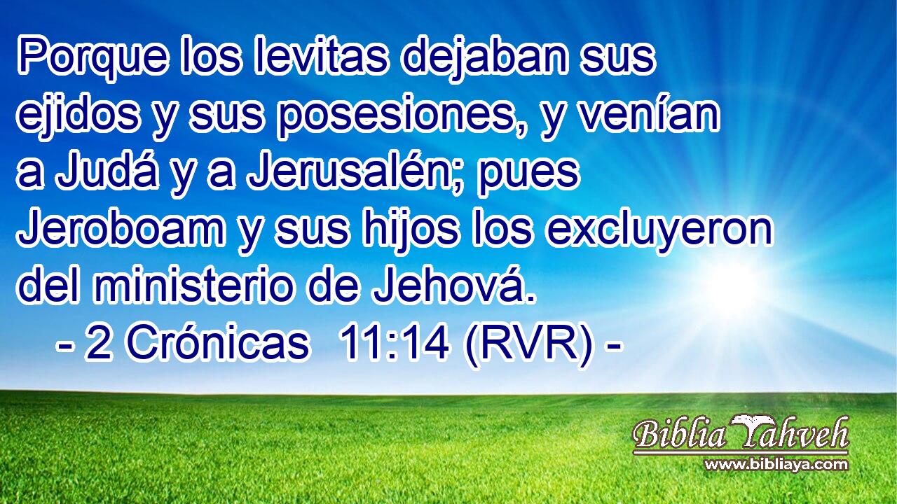 Porque los levitas dejaban sus ejidos y sus posesiones, y venían a Judá y a Jerusalén; pues Jeroboam y sus hijos los excluyeron del ministerio de Jehová.