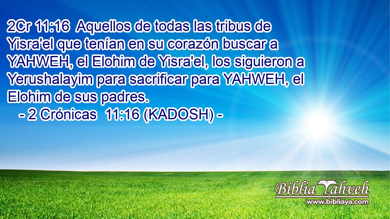  Aquellos de todas las tribus de Yisra'el que tenían en su corazón buscar a YAHWEH, el Elohim de Yisra'el, los siguieron a Yerushalayim para sacrificar para YAHWEH, el Elohim de sus padres. 