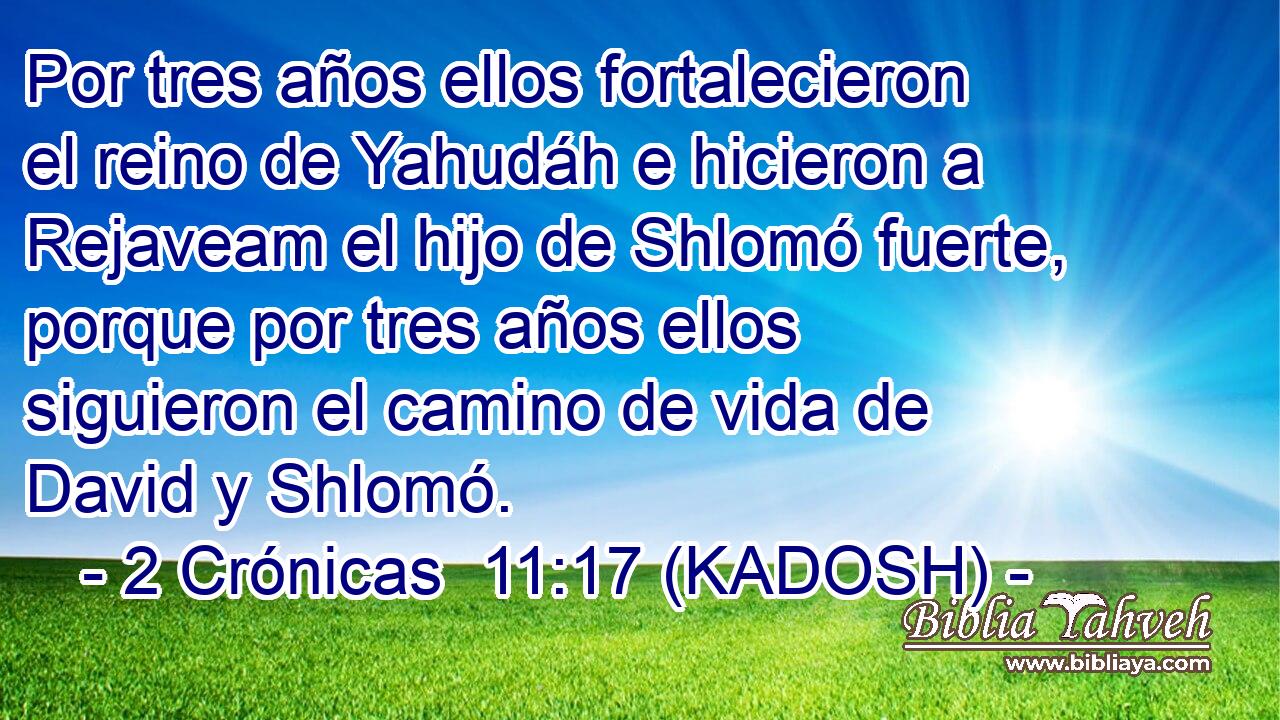  Por tres años ellos fortalecieron el reino de Yahudáh e hicieron a Rejaveam el hijo de Shlomó fuerte, porque por tres años ellos siguieron el camino de vida de David y Shlomó. 
