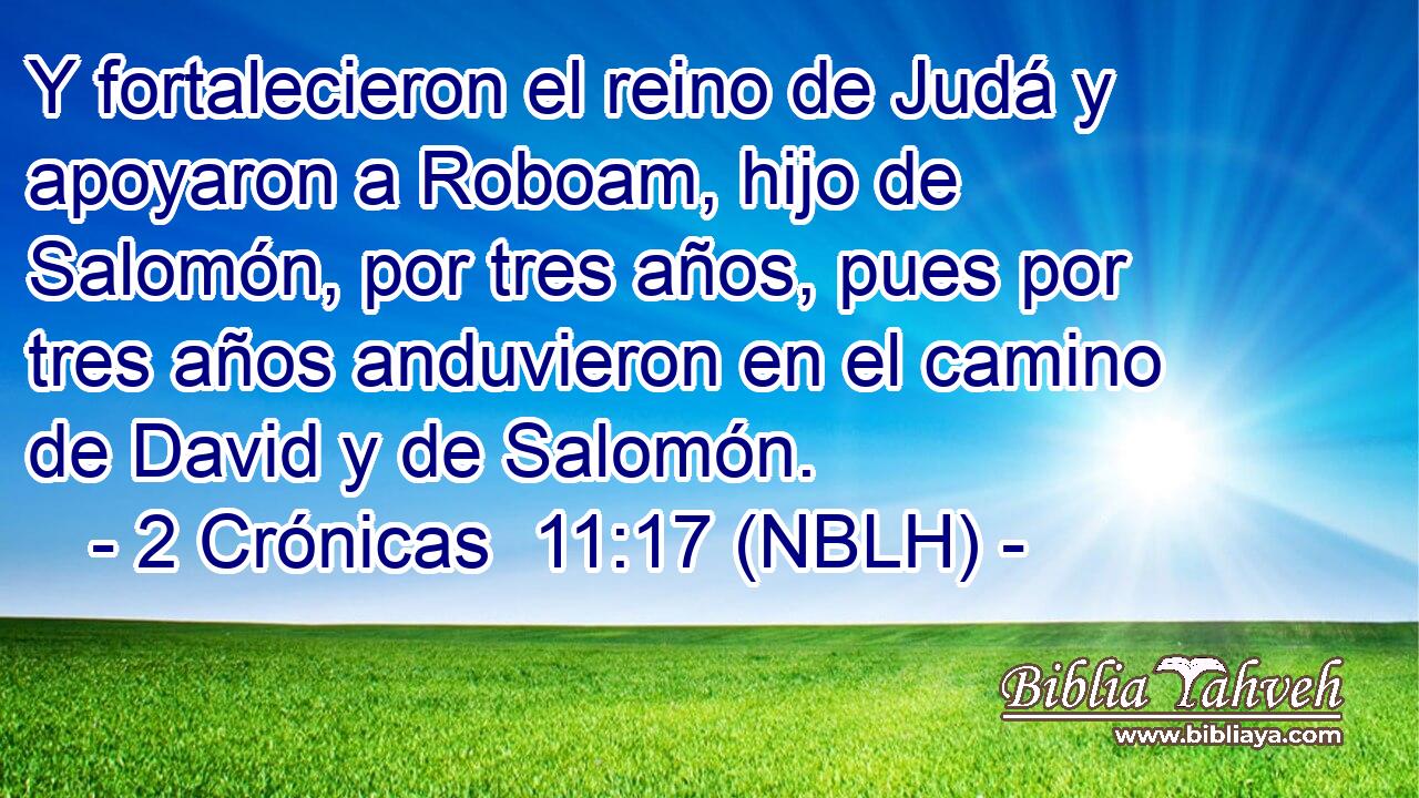  Y fortalecieron el reino de Judá y apoyaron a Roboam, hijo de Salomón, por tres años, pues por tres años anduvieron en el camino de David y de Salomón. 