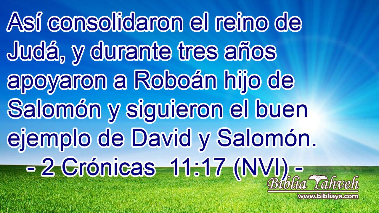  Así consolidaron el reino de Judá, y durante tres años apoyaron a Roboán hijo de Salomón y siguieron el buen ejemplo de David y Salomón. 