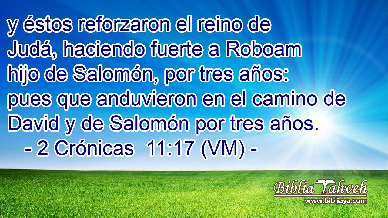  y éstos reforzaron el reino de Judá, haciendo fuerte a Roboam hijo de Salomón, por tres años: pues que anduvieron en el camino de David y de Salomón por tres años. 