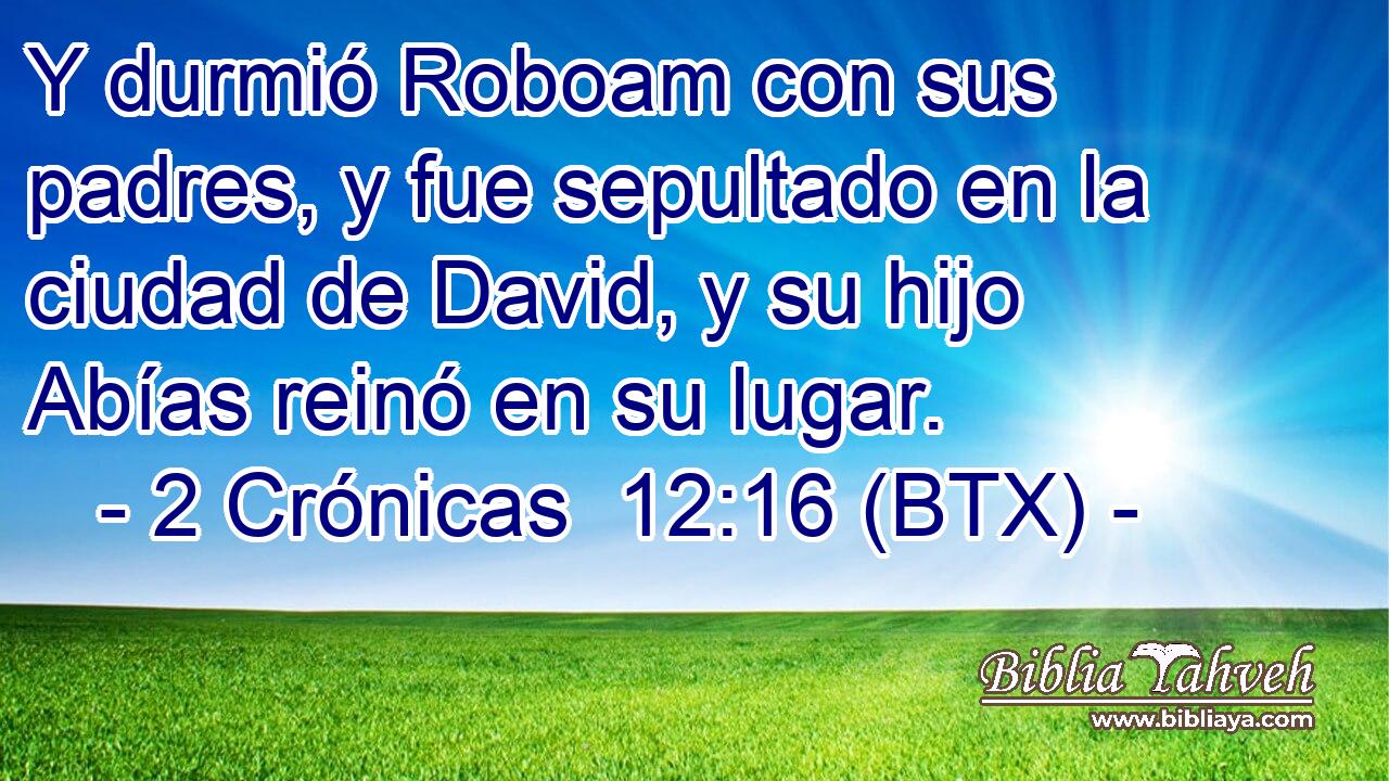 Y durmió Roboam con sus padres, y fue sepultado en la ciudad de David, y su hijo Abías reinó en su lugar.