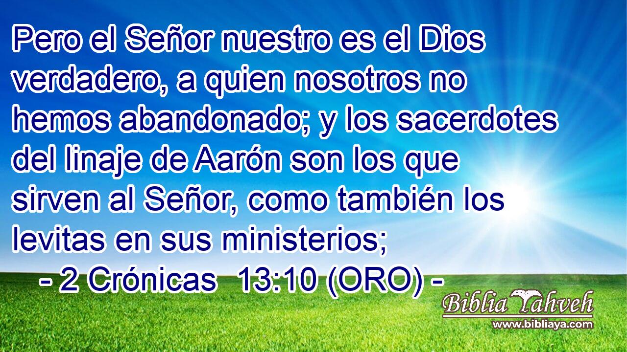  Pero el Señor nuestro es el Dios verdadero, a quien nosotros no hemos abandonado; y los sacerdotes del linaje de Aarón son los que sirven al Señor, como también los levitas en sus ministerios; 