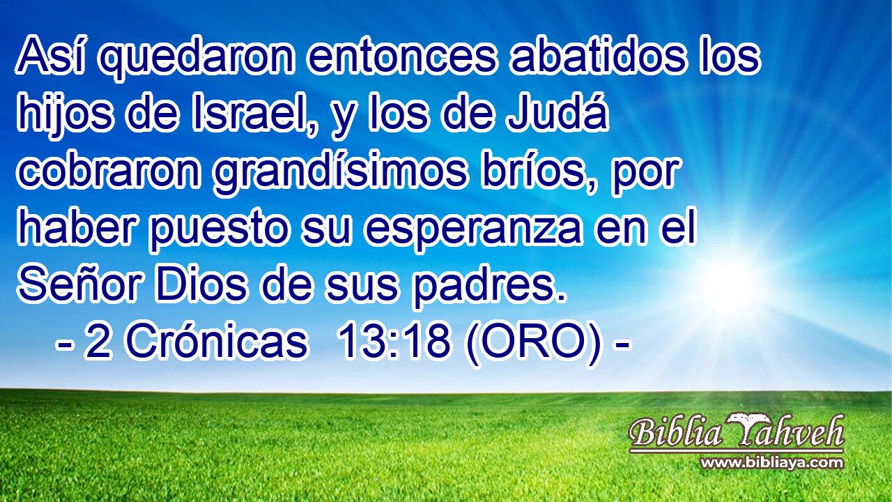  Así quedaron entonces abatidos los hijos de Israel, y los de Judá cobraron grandísimos bríos, por haber puesto su esperanza en el Señor Dios de sus padres. 