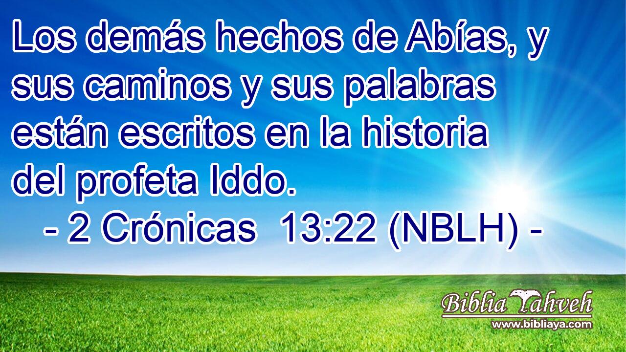  Los demás hechos de Abías, y sus caminos y sus palabras están escritos en la historia del profeta Iddo. 