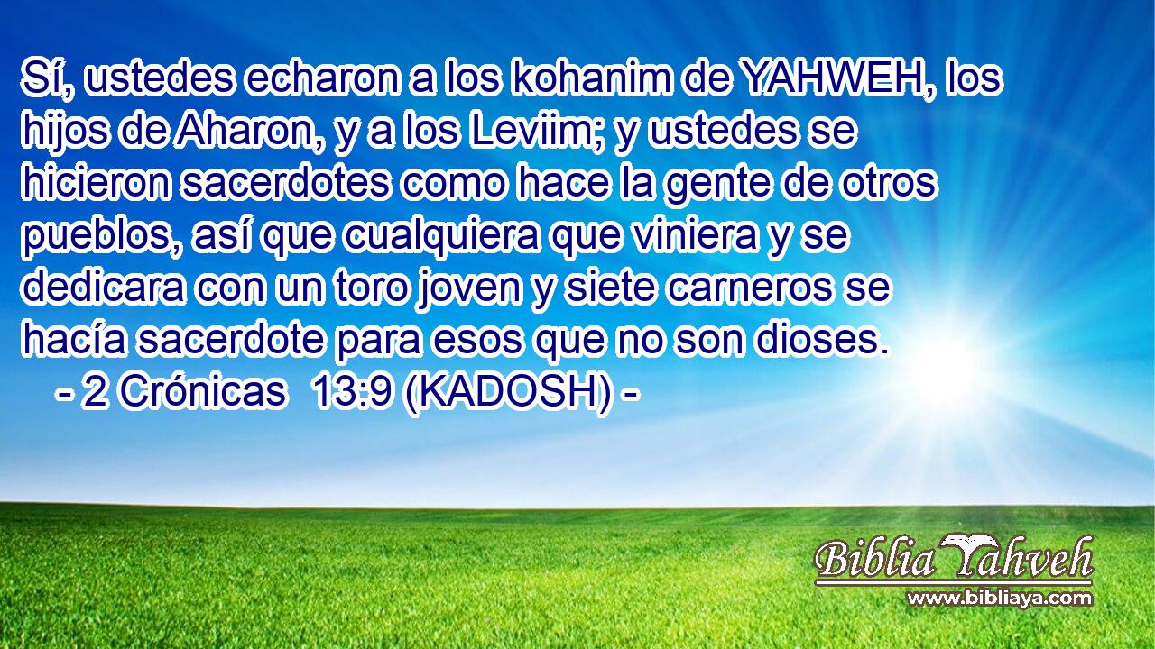 Sí, ustedes echaron a los kohanim de YAHWEH, los hijos de Aharon, y a los Leviim; y ustedes se hicieron sacerdotes como hace la gente de otros pueblos, así que cualquiera que viniera y se dedicara con un toro joven y siete carneros se hacía sacerdote para esos que no son dioses. 