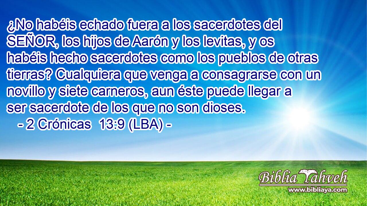 ¿No habéis echado fuera a los sacerdotes del SEÑOR, los hijos de Aarón y los levitas, y os habéis hecho sacerdotes como los pueblos de otras tierras? Cualquiera que venga a consagrarse con un novillo y siete carneros, aun éste puede llegar a ser sacerdote de los que no son dioses.