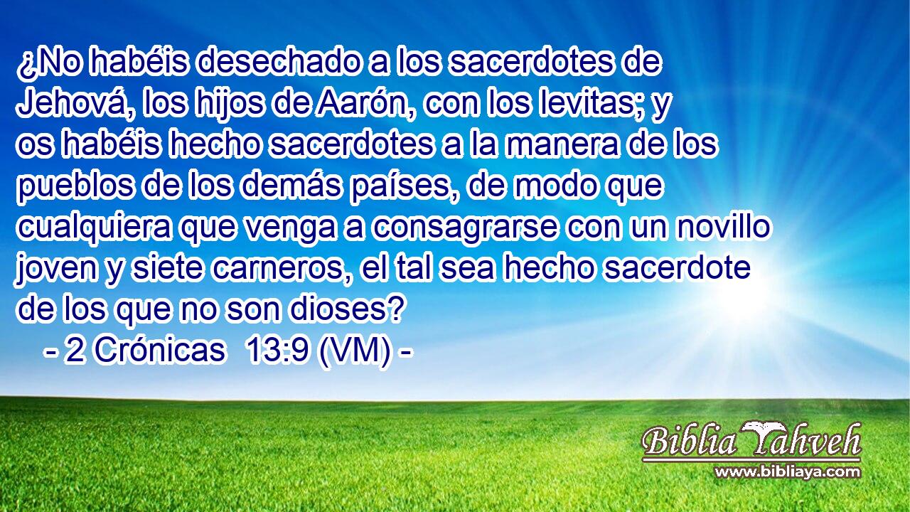  ¿No habéis desechado a los sacerdotes de Jehová, los hijos de Aarón, con los levitas; y os habéis hecho sacerdotes a la manera de los pueblos de los demás países, de modo que cualquiera que venga a consagrarse con un novillo joven y siete carneros, el tal sea hecho sacerdote de los que no son dioses? 