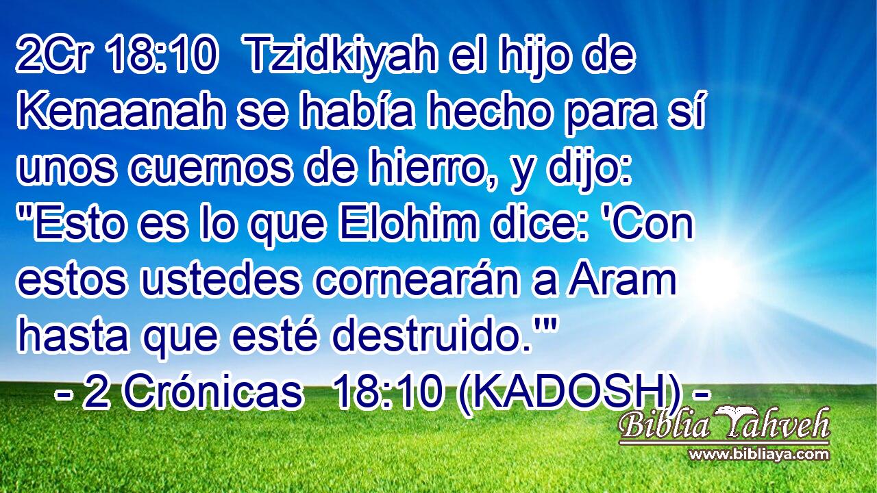  Tzidkiyah el hijo de Kenaanah se había hecho para sí unos cuernos de hierro, y dijo: 