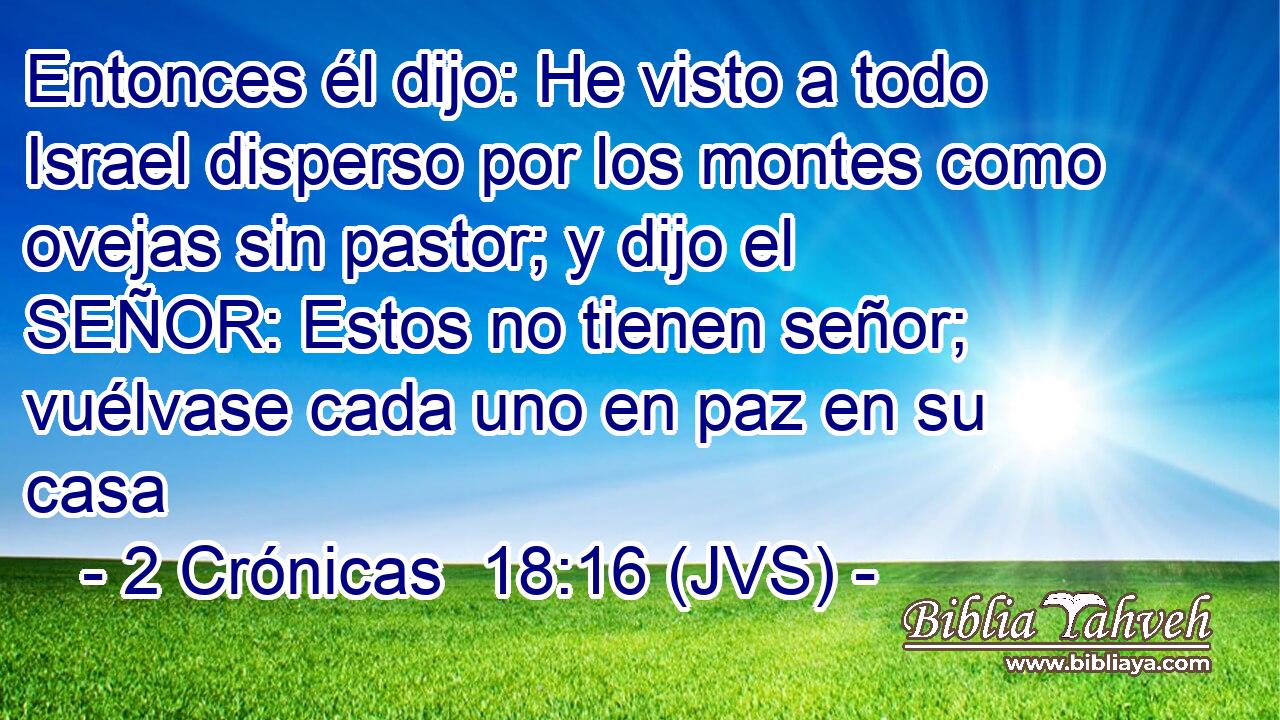 Entonces él dijo: He visto a todo Israel disperso por los montes como ovejas sin pastor; y dijo el SEÑOR: Estos no tienen señor; vuélvase cada uno en paz en su casa