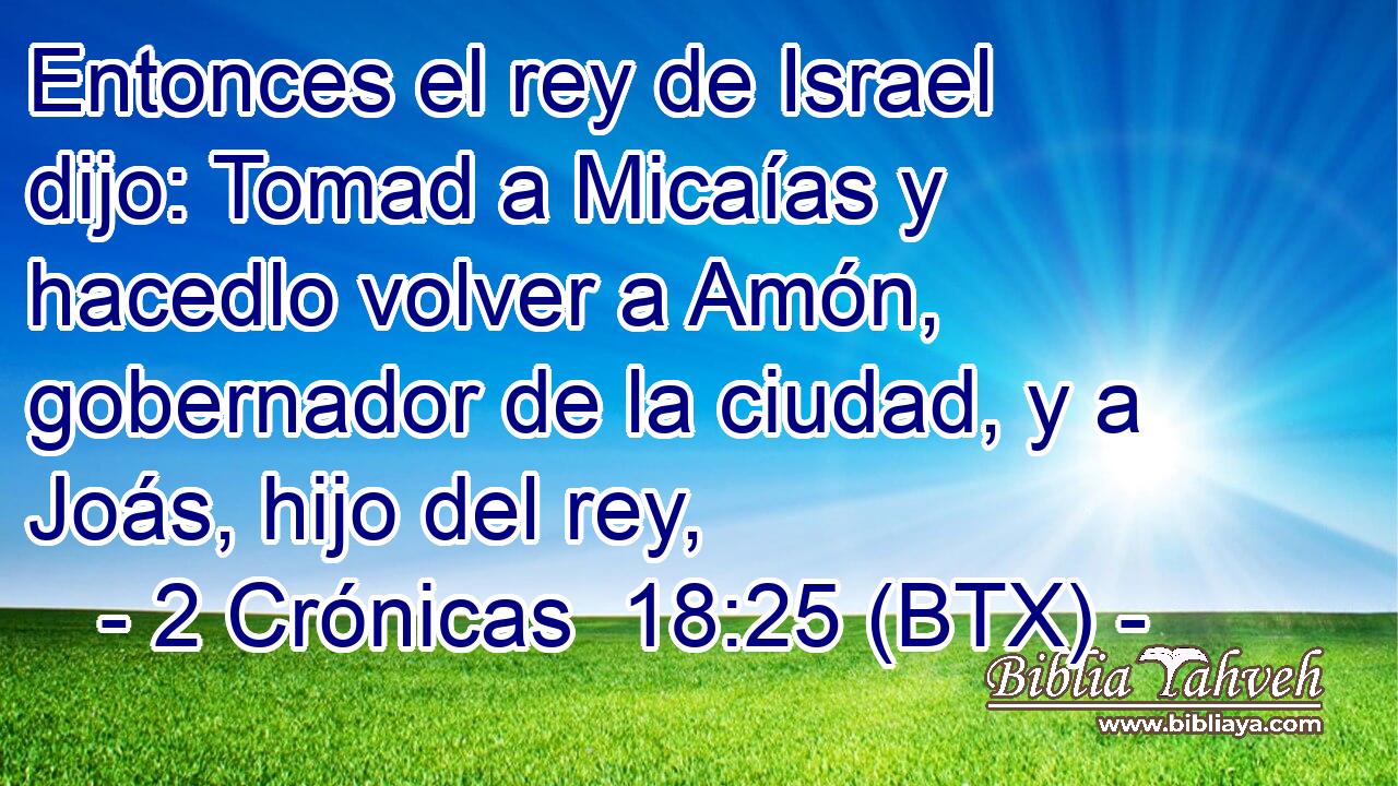 Entonces el rey de Israel dijo: Tomad a Micaías y hacedlo volver a Amón, gobernador de la ciudad, y a Joás, hijo del rey,